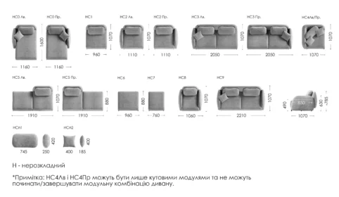 Схема розмірів Нансі Модуль